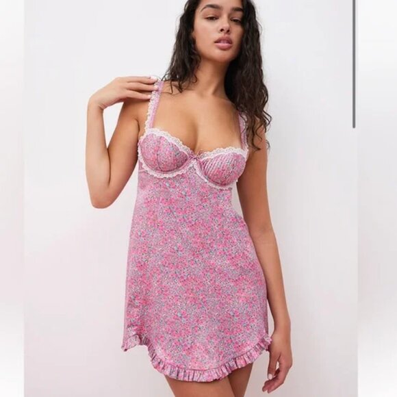 For Love and Lemons Daisy Slip Floral Cottagecore Mini Strap Dress NWT Size L - Picture 1 of 9